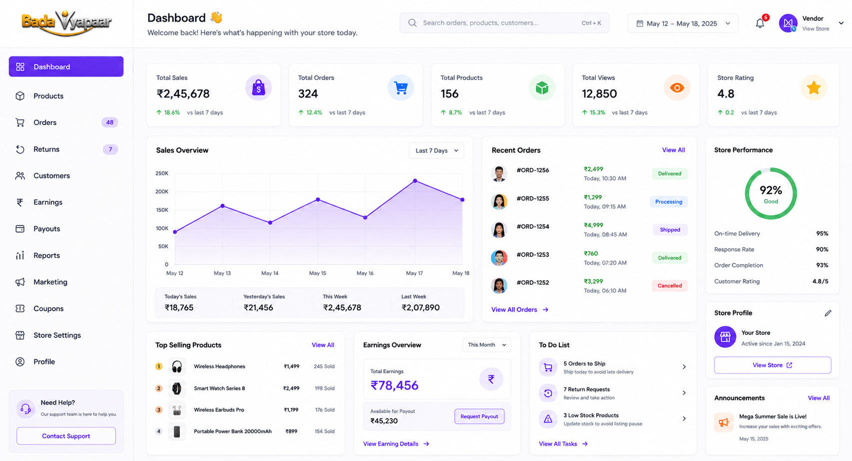 Vendor Dashboard
